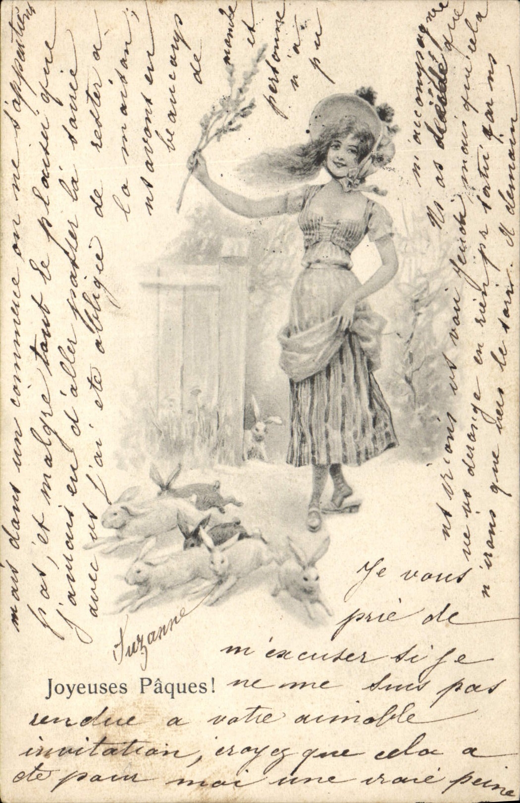 Femme avec lapins — Pâques — Levelez-Lap, B.K.W.I. N° 4004/4