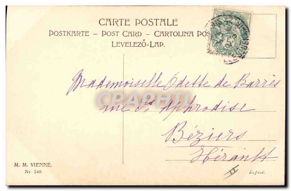 Deux femmes dans une voiture — En Route pour une Heureuse Année! — Éditeur M. M. Vienne, n° 240 — Reverso