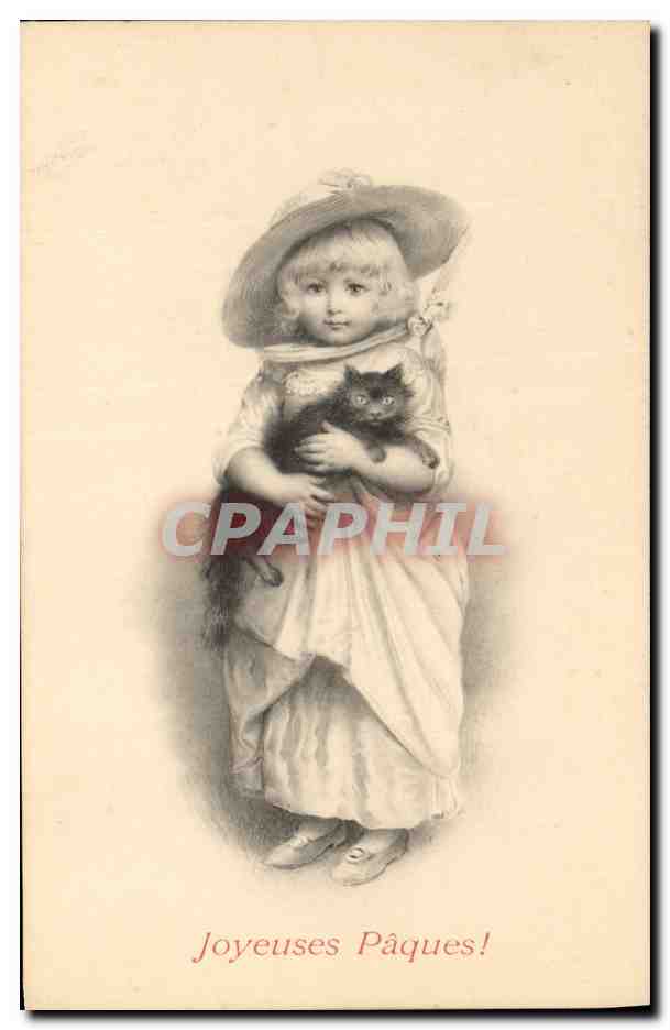 CPA Fantaisie Enfant Chat Chaton Paques 