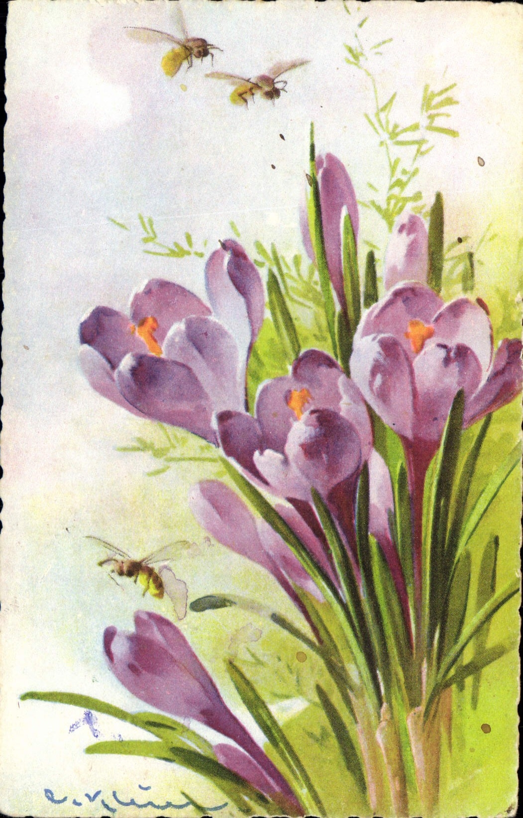 CPA Fantaisie Illustrateur Fleurs 