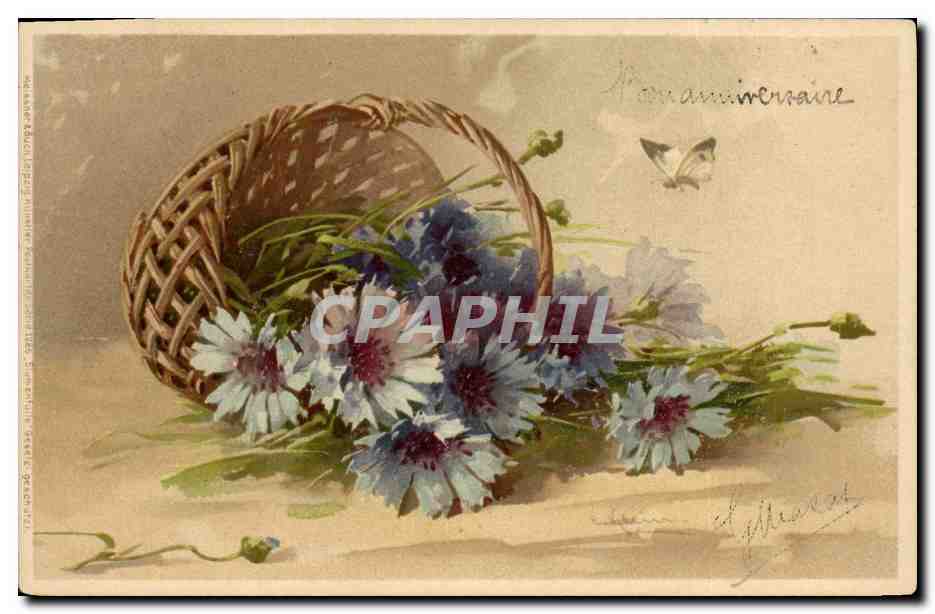 CPA Fantaisie Illustrateur Fleurs Papillon