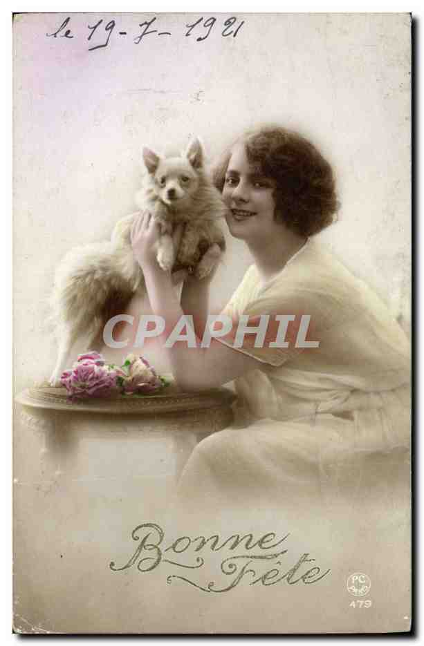 Jeune femme avec chien — Bonne Fête — PC 479