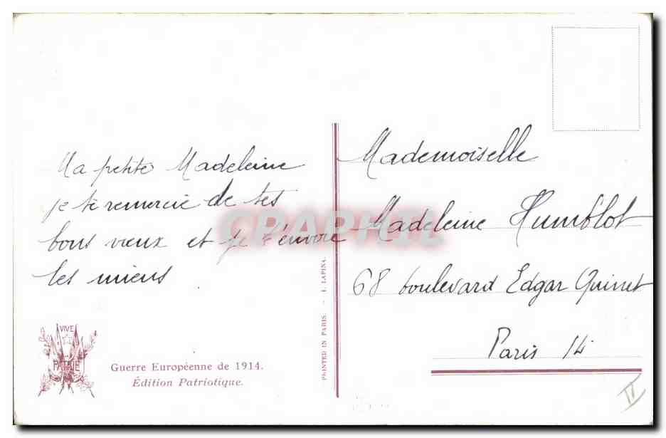 CPA Militaria General Gallieni  — Verso