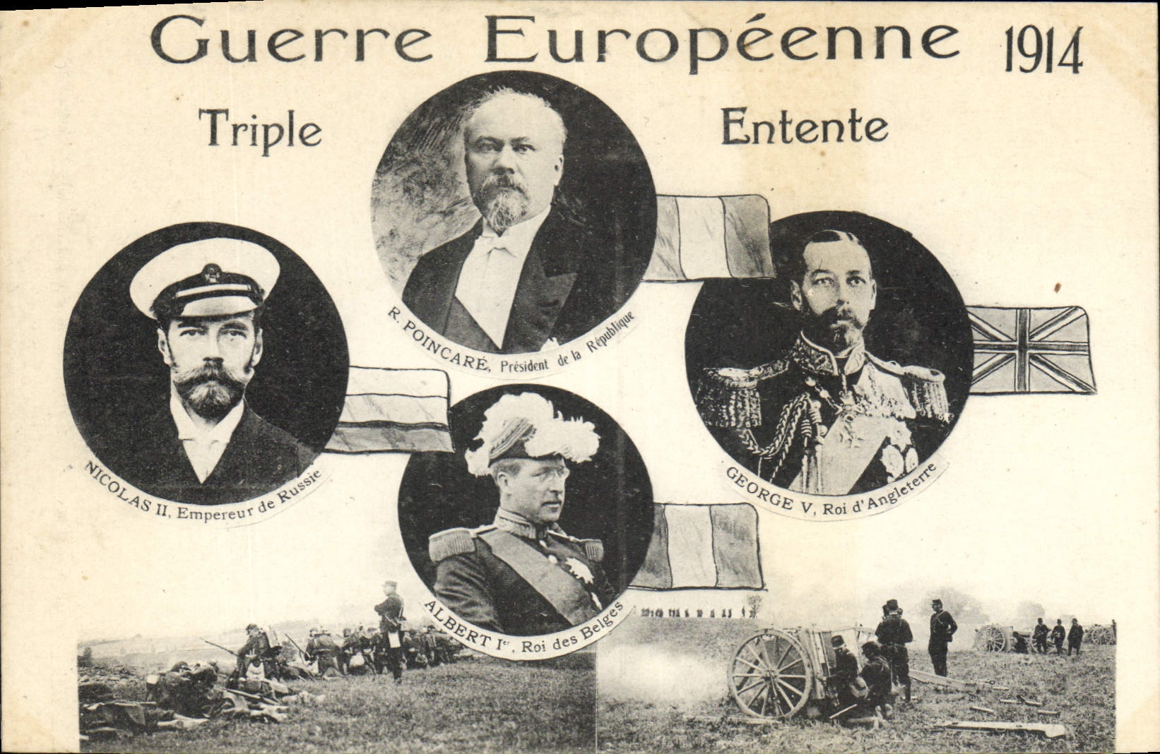 CPA Militaria Triple Entente Nicolas II Poincare Albert 1er George V Russie Russia 