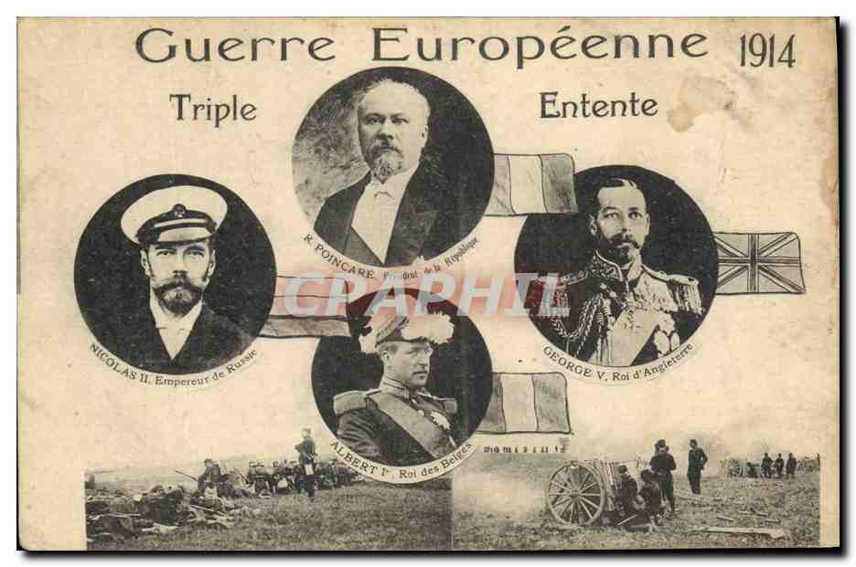 CPA Militaria Triple Entente Nicolas II Poincare Albert 1er George V Russie Russia 