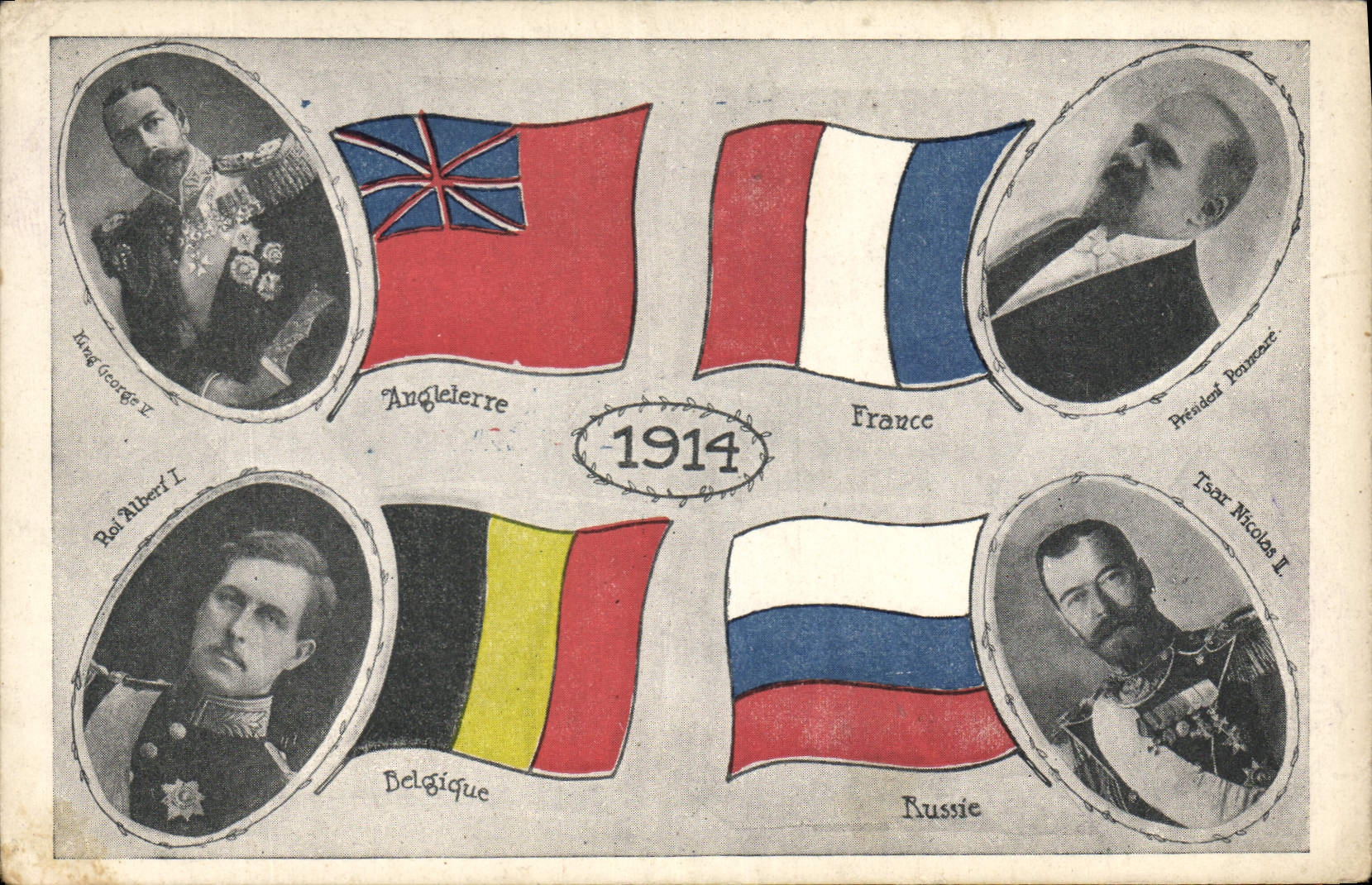 CPA Militaria Roi Albert 1er George V Poincare Nicolas II Russie Russia