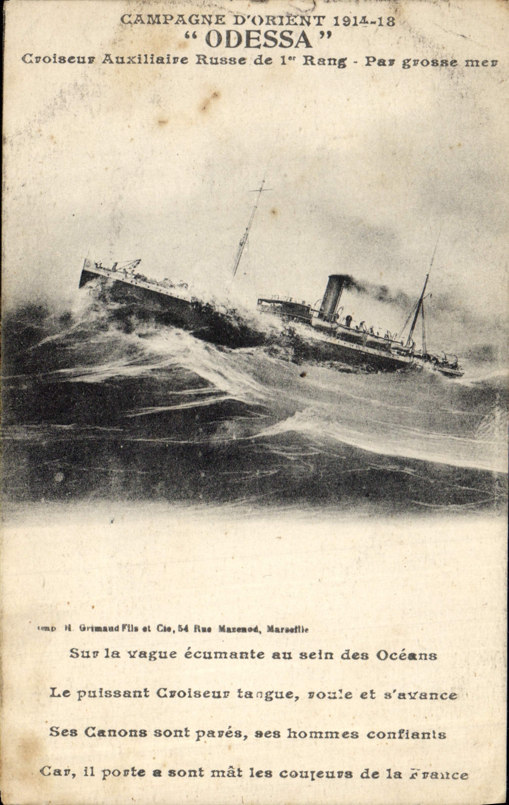 Croiseur Auxiliaire Russe 'Odessa' — Campagne d'Orient 1914-18 — Éditeur H. Grimaud Fils & Cie, Marseille
