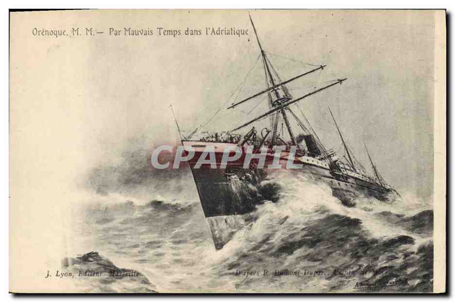 Navire en mer agitée dans l'Adriatique — J. Lyon, Éditeur, Marseille
