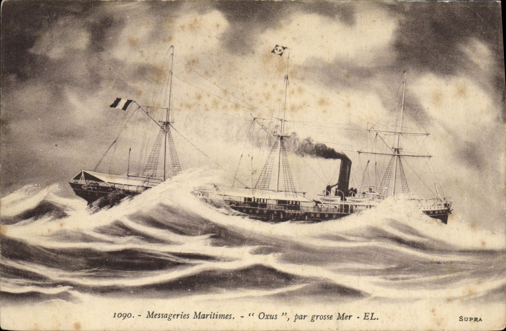 Le "Oxus" en mer agitée — Messageries Maritimes — Supra, n°1090