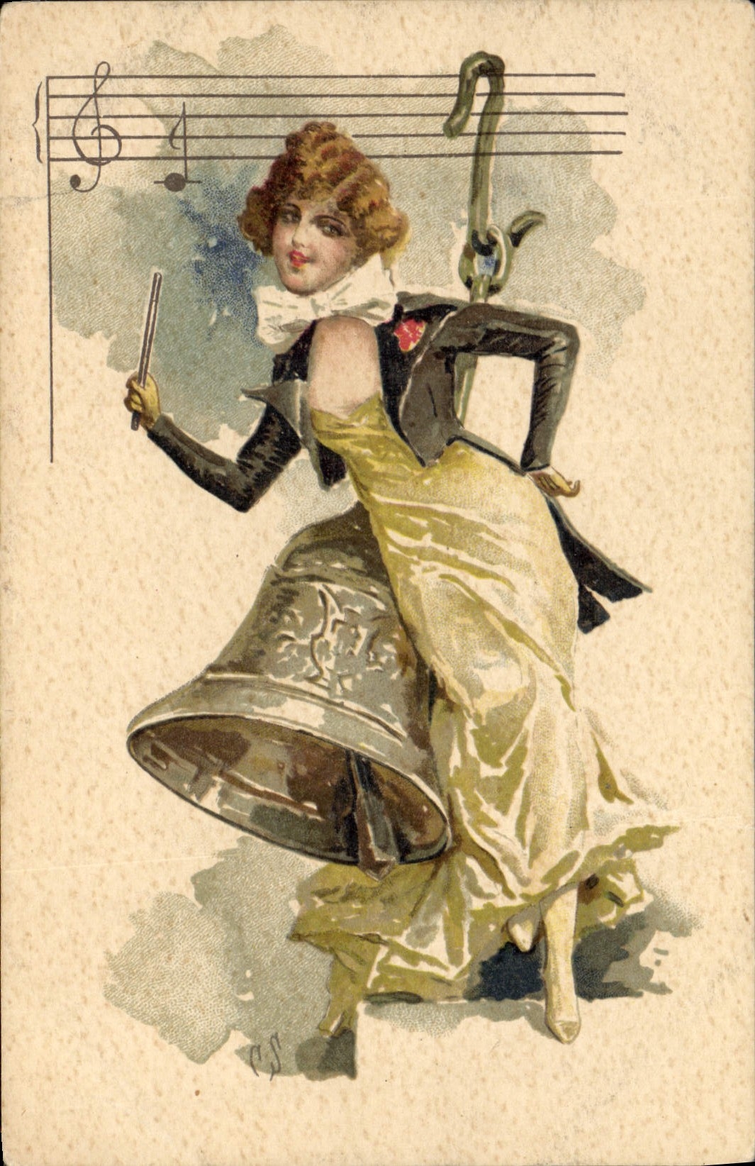 Femme jouant d'une cloche — illustration musicale — éditeur non visible