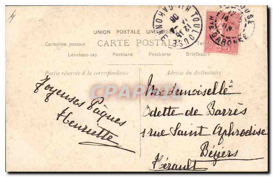 CPA Cloche Femme Voyage de cloches  — Verso