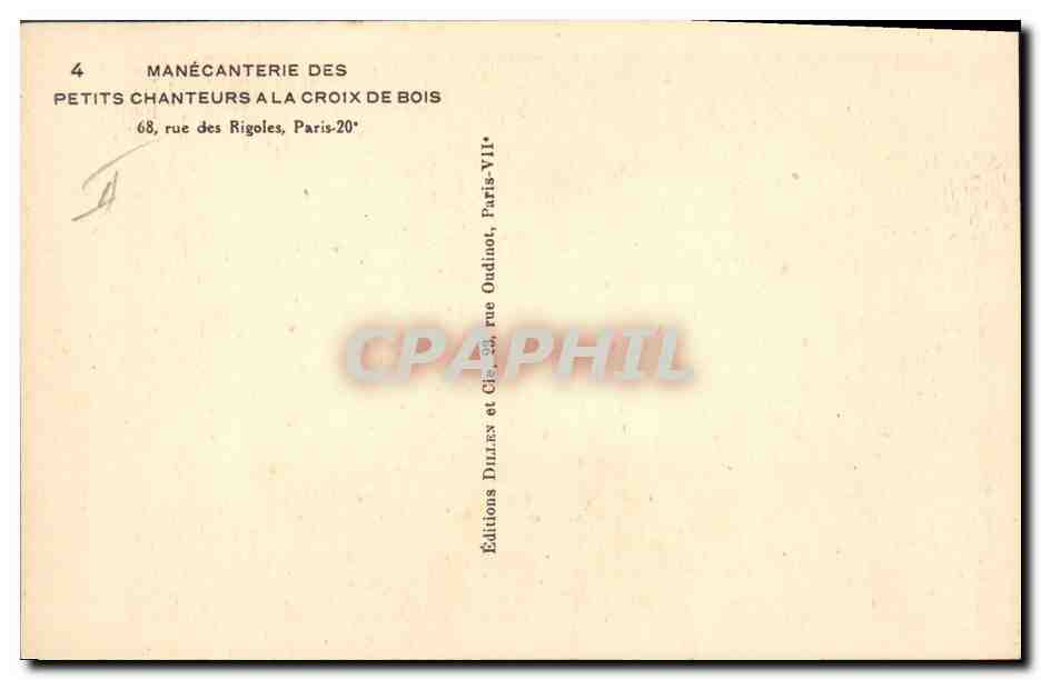 CPA Manecanterie des petits Chanteurs a la Croix de Bois Rue des Rigoles Paris 20eme  — Rückseite