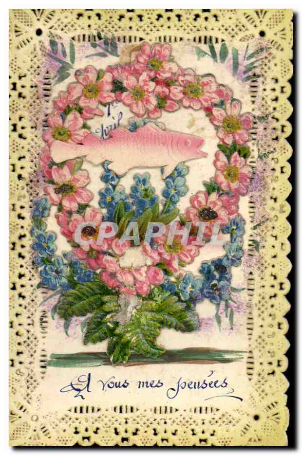 Poisson dans un bouquet de fleurs — carte postale décorative — éditeur non visible