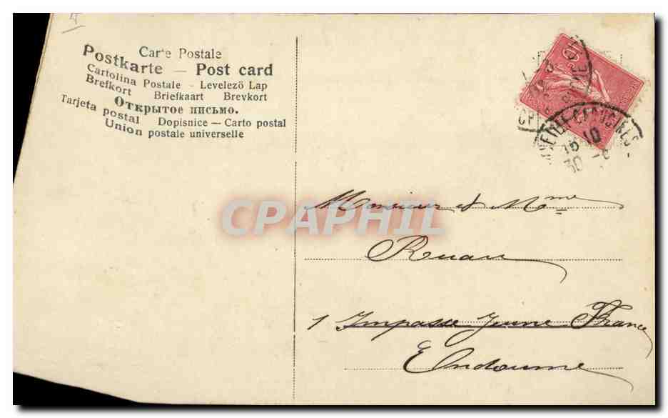 Poisson rose et violettes — carte postale multilingue — éditeur Union postale universelle — Rückseite