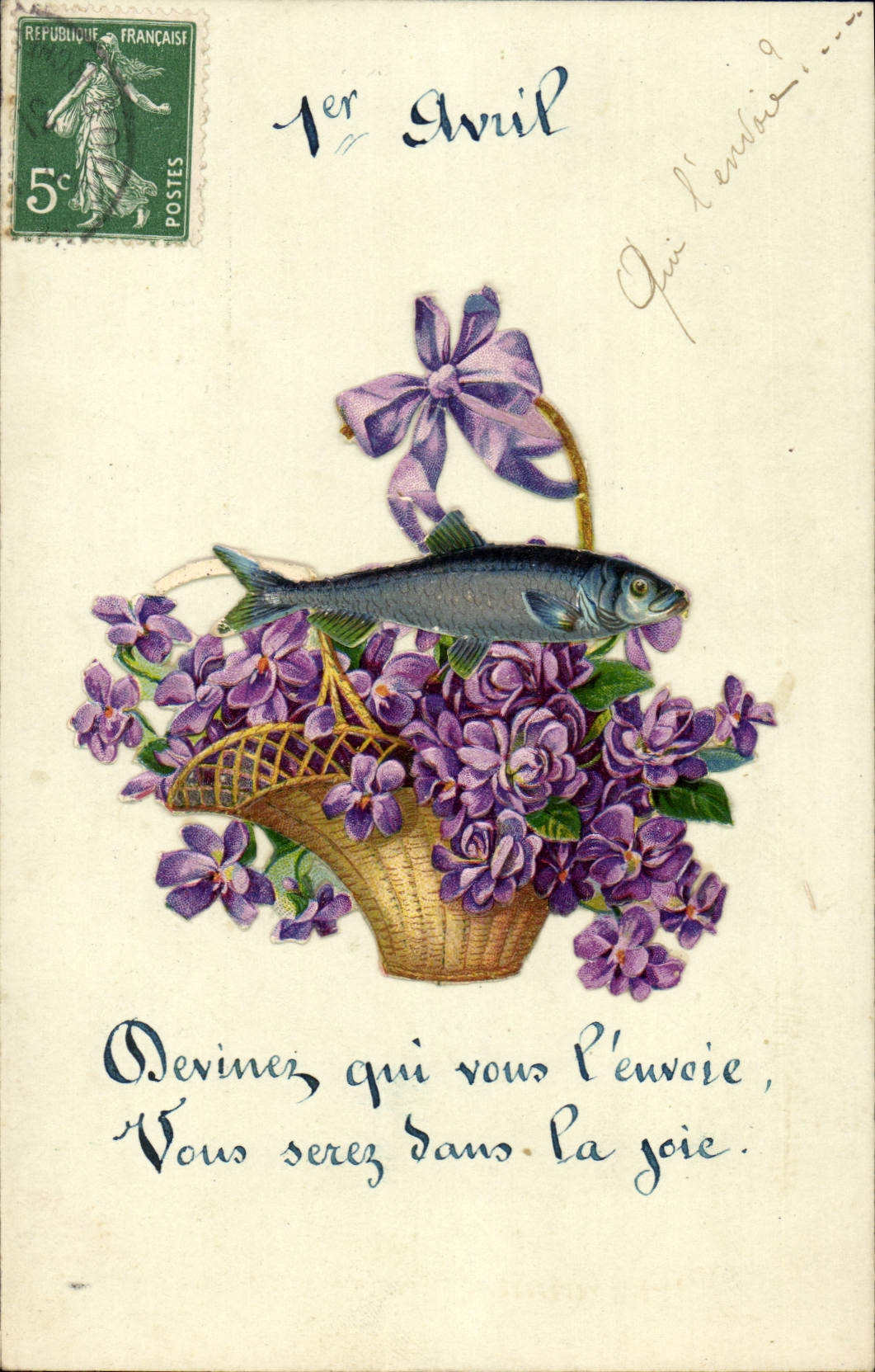Poisson dans un panier de violettes — 1er Avril — éditeur non visible