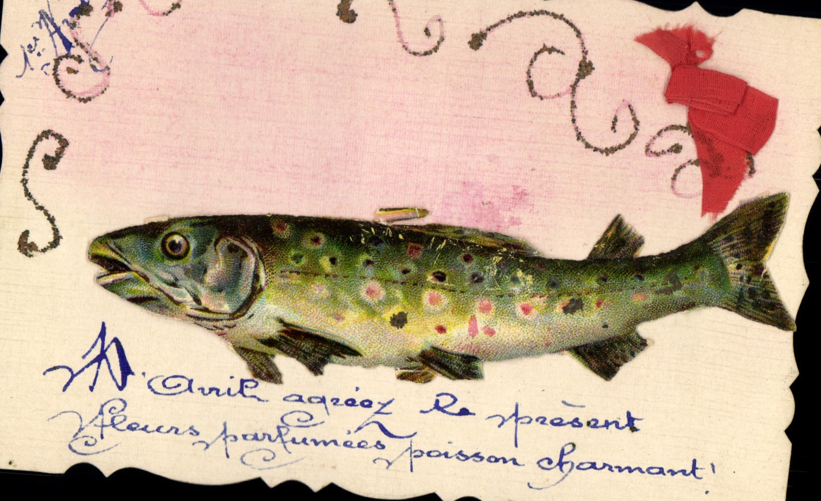 Poisson charmant — carte postale humoristique avec texte imprimé et manuscrit — éditeur non identifié