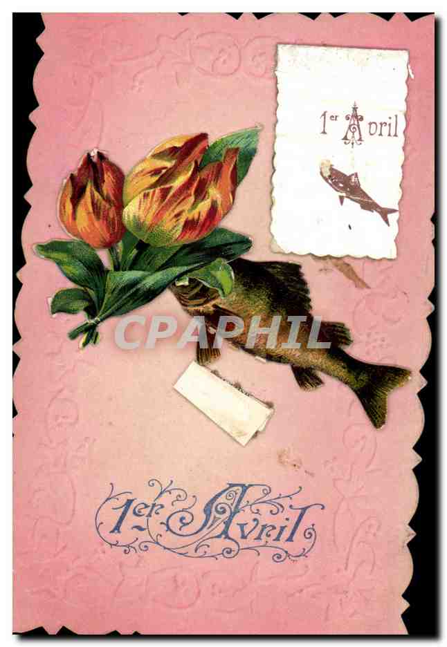 Fleurs et poisson — 1er Avril — Carte postale française