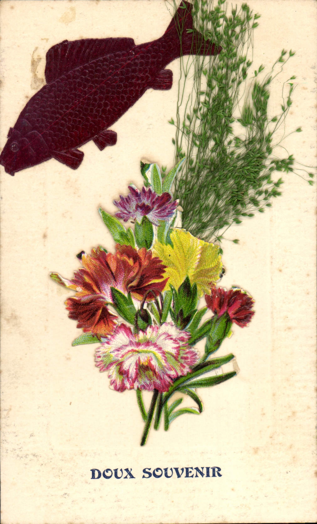Poisson et bouquet de fleurs — Doux Souvenir — éditeur inconnu