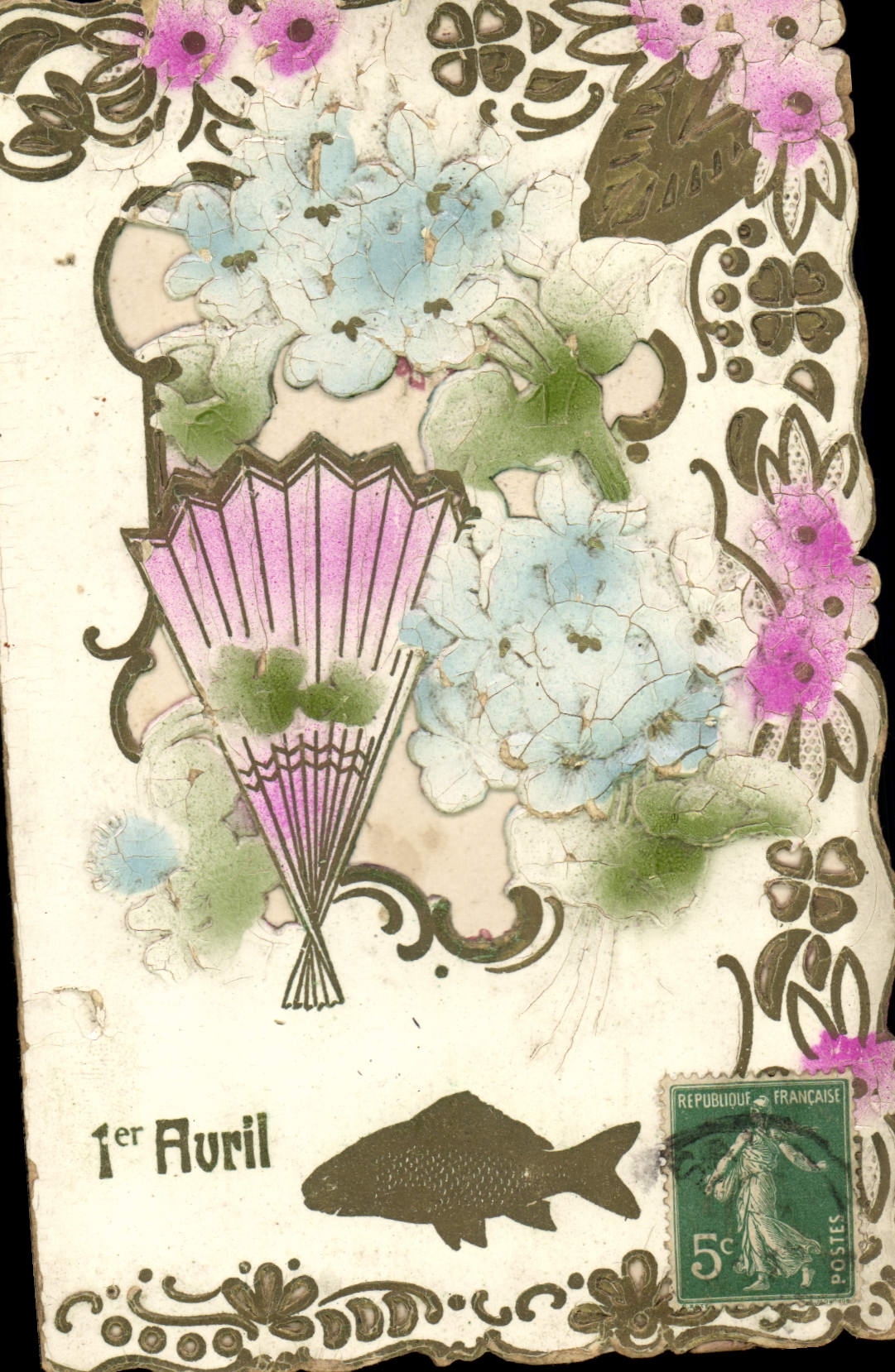 CPA Fantaisie Fleurs Poisson 1er Avril 