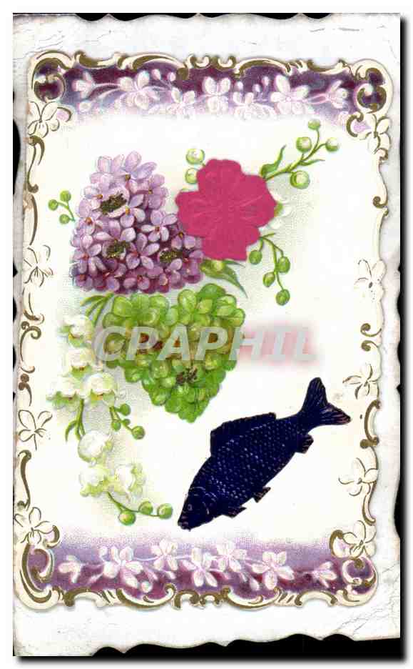 Fleurs et poisson — éditeur inconnu, n° de série non visible