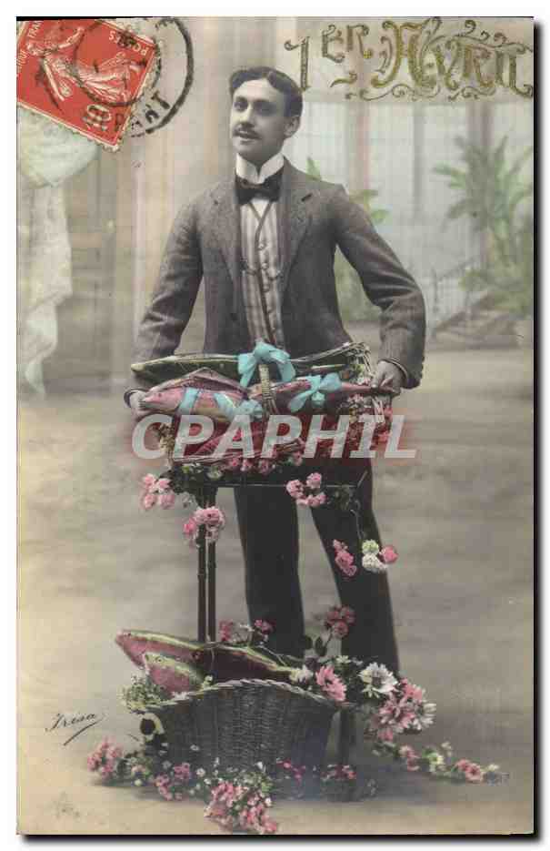 CPA Fantaisie Fleurs Homme 1er Avril 