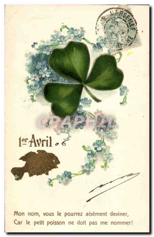 CPA Fantaisie Fleurs Poisson Trefle 