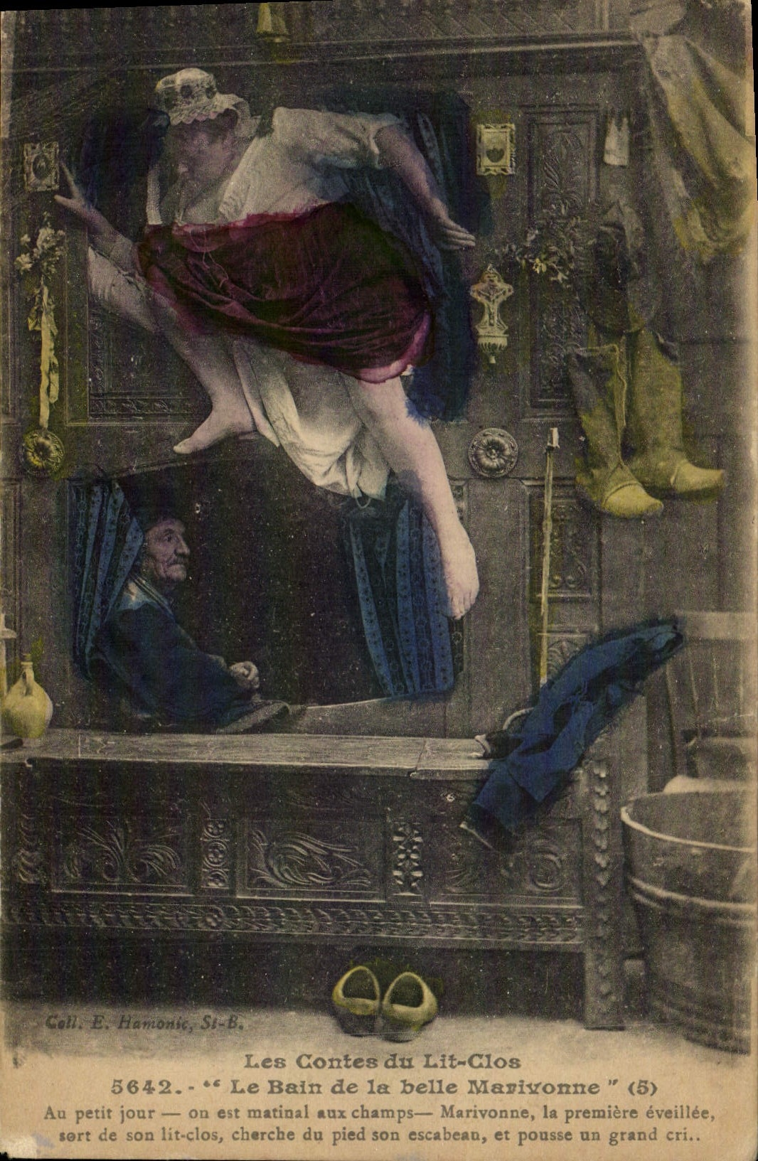 CPA Folklore Bretagne Lits Clos Le bain de la belle Marivonne 