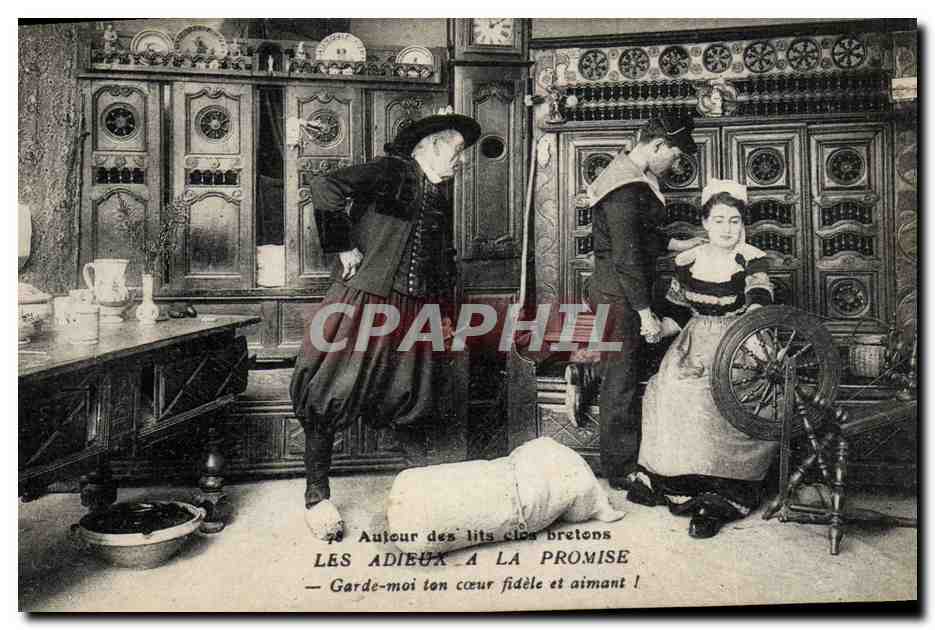 CPA Folklore Bretagne Lits Clos Les adieux a la promise 