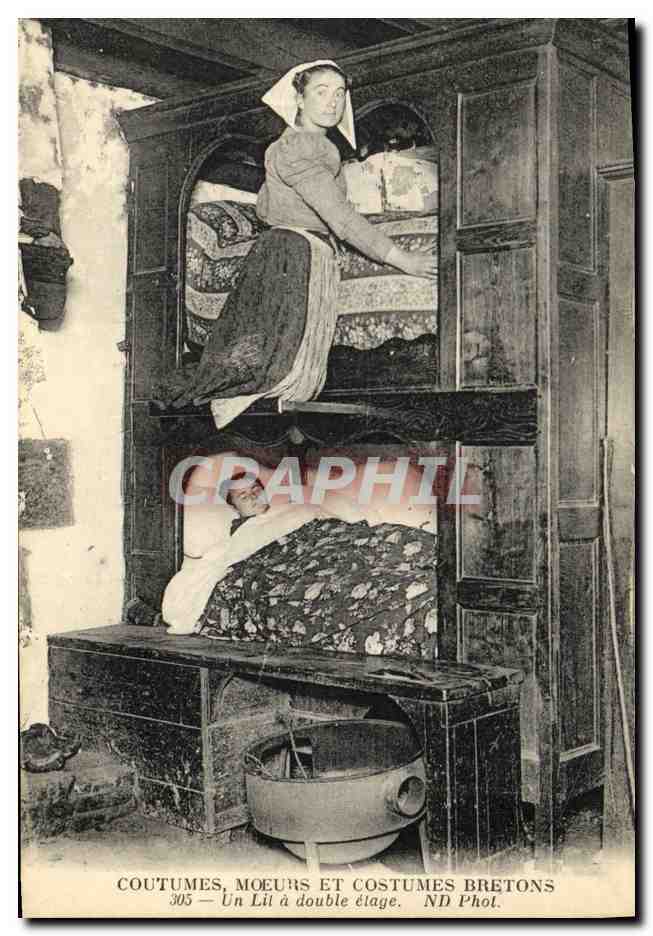 CPA Folklore Bretagne Lits Clos Le lit a double etage 