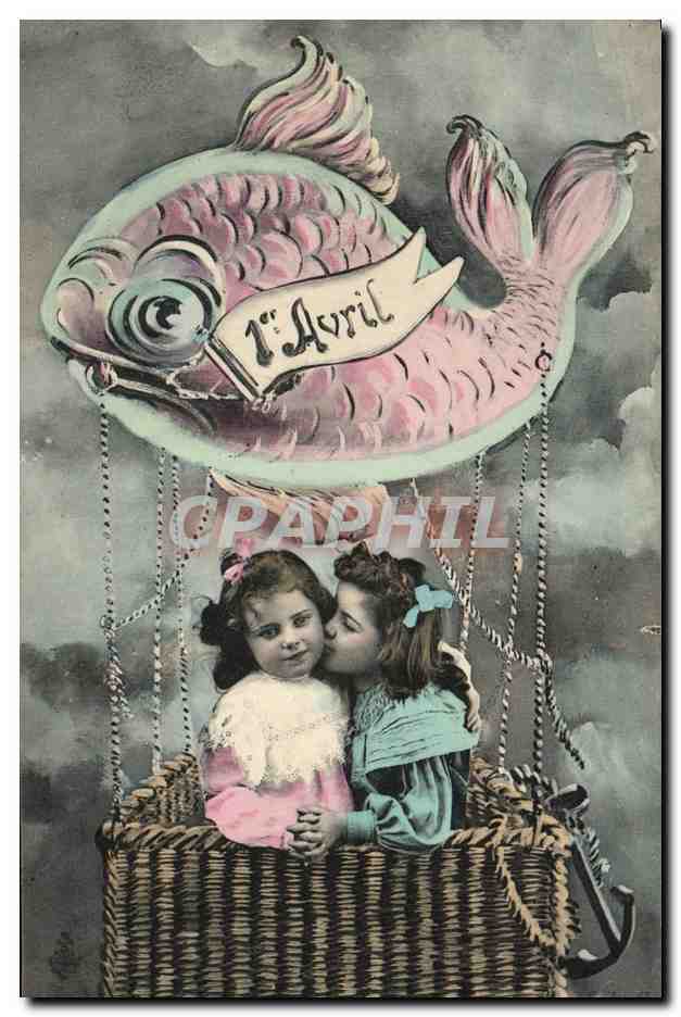 Deux enfants dans un ballon-poisson — 1er Avril — éditeur non visible
