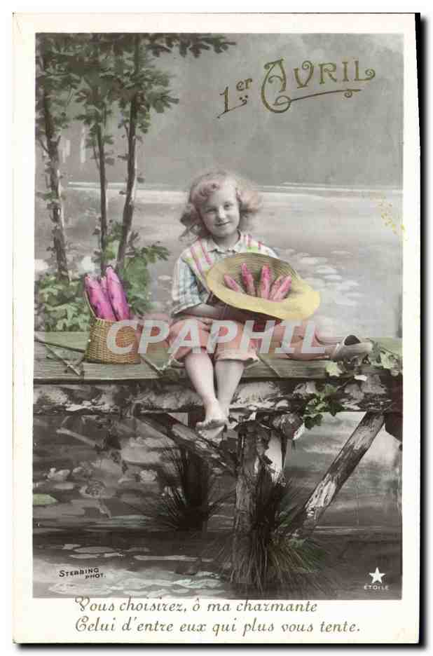 CPA Fantaisie Paques Poisson Enfant 1er Avril 