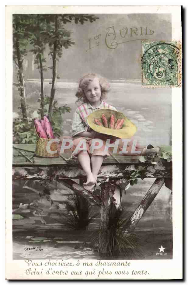 CPA Fantaisie Paques Poisson Enfant 1er Avril 