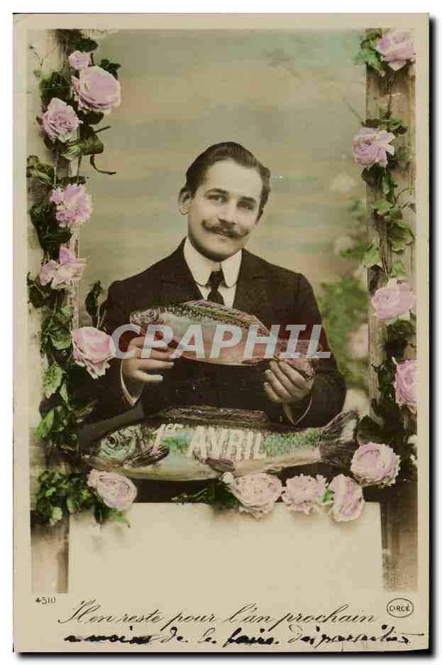 CPA Fantaisie Paques Poisson Homme 