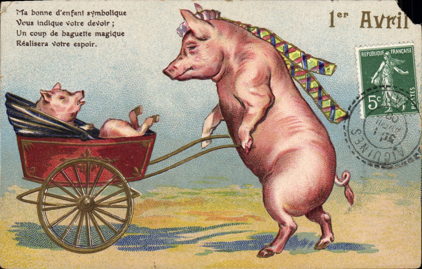 CPA Fantaisie Paques Porc Cochon 
