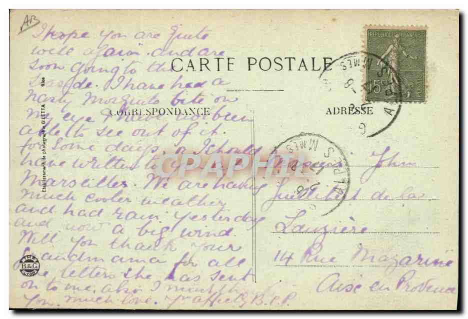 CPA Cueillette de tubereuses Plan de Grasse  — Rückseite