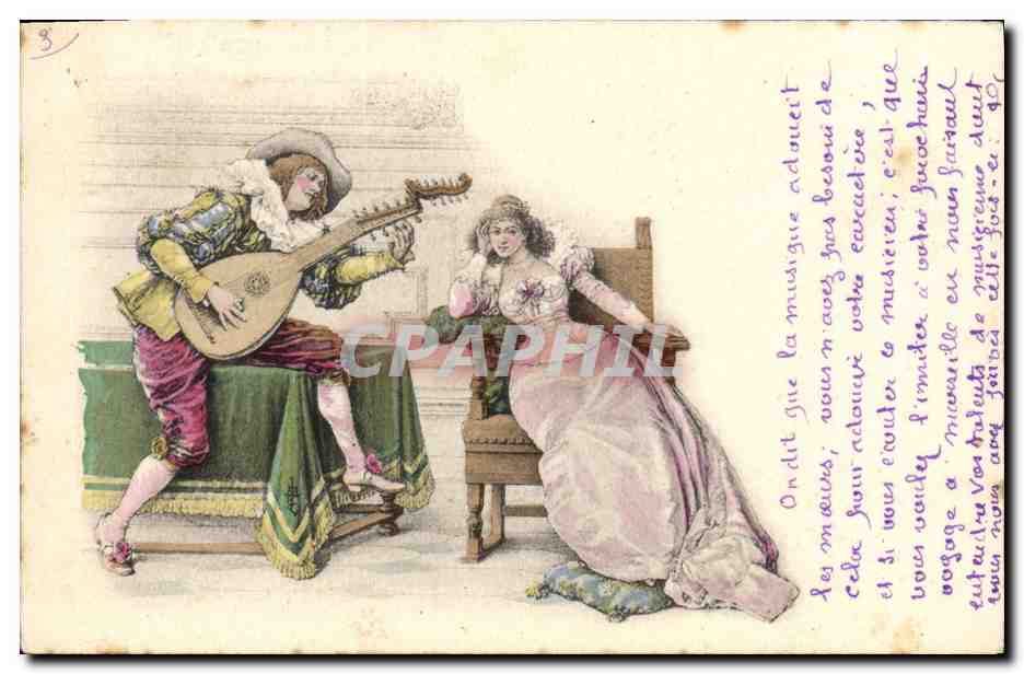 CPA Fantaisie Illustrateur Femme Troubadour 