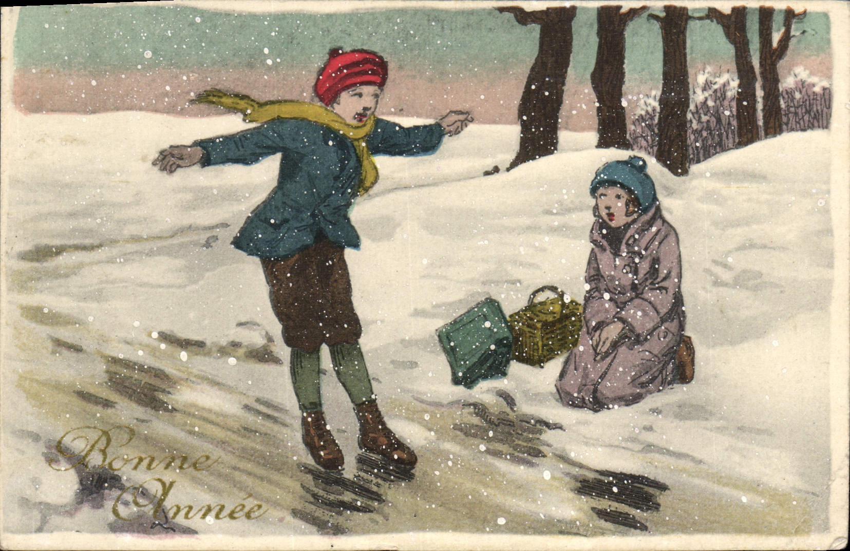 CPA Fantaisie Illustrateur Enfants Bonne annee 