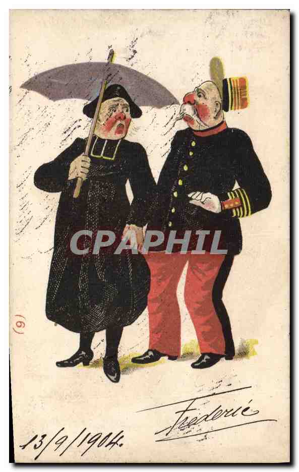 CPA Fantaisie Illustrateur Pretre Militaire Militaria 