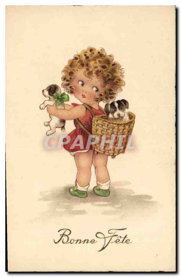 CPA Fantaisie Illustrateur Enfant Chien Chiot 