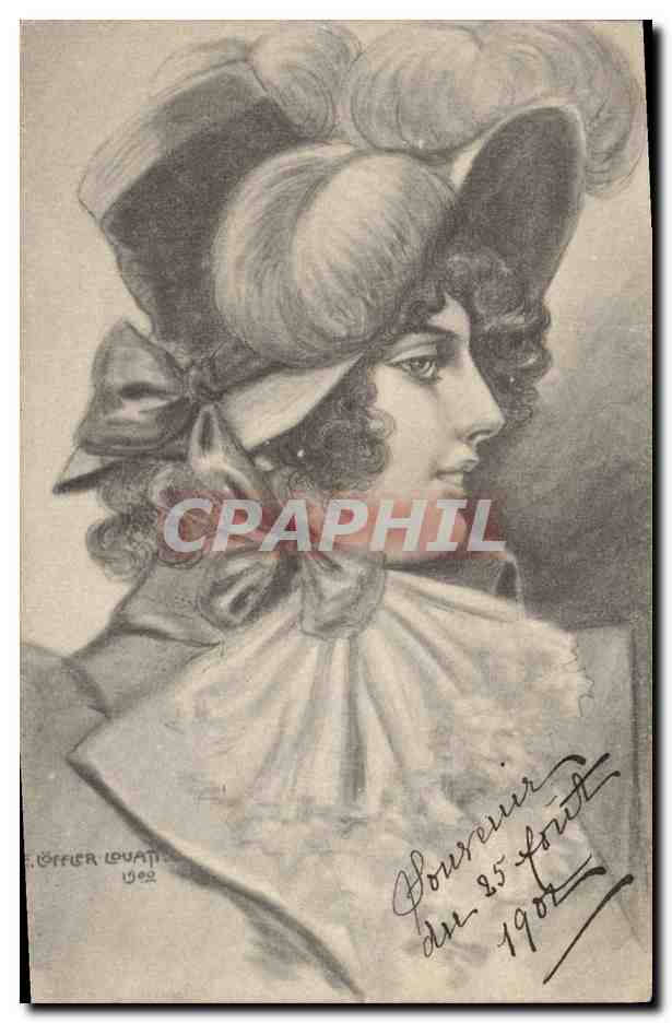 Portret van een vrouw met hoed — tekening van F. OIFFER LOVATI — 1902