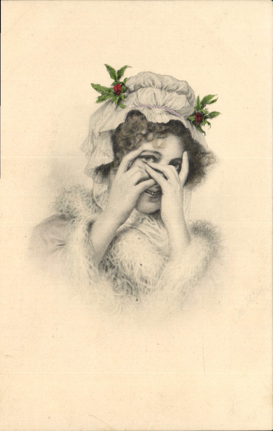 Femme en robe fourrée avec couronne de houx — éditeur M. M. Vienne, n° 100