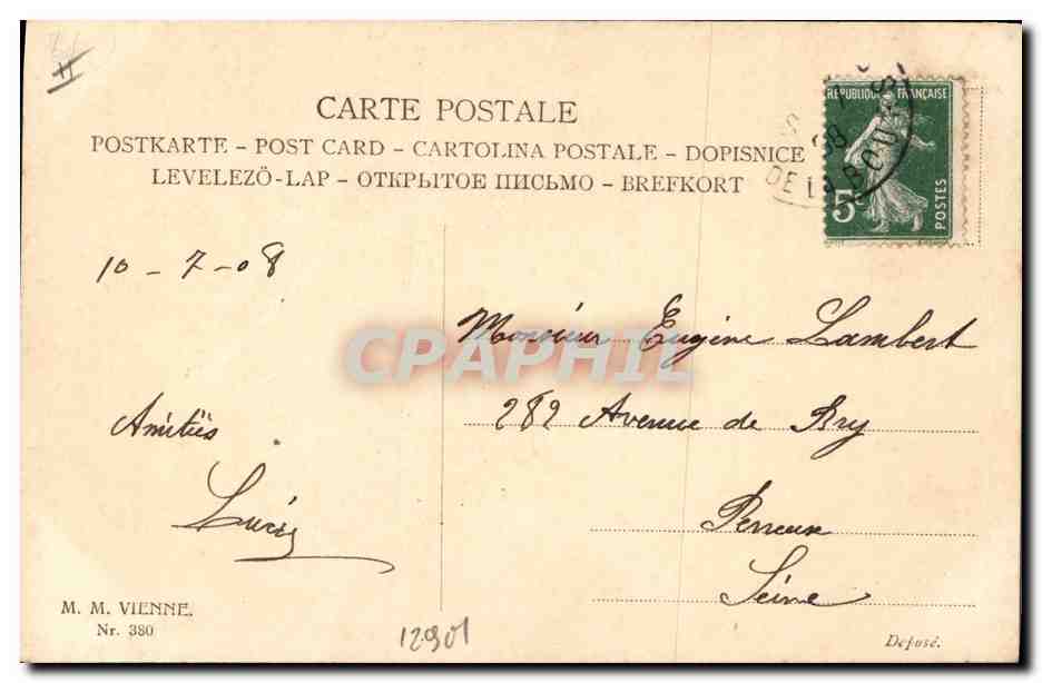 Jeune femme à chapeau orné de rubans — éditeur M. M. Vienne, n° 380 — Reverso