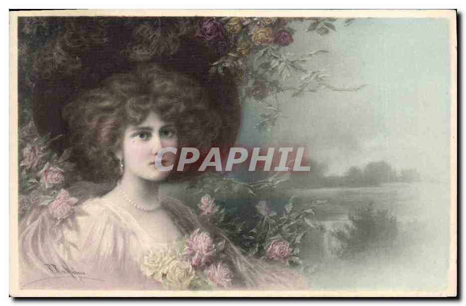 Jeune femme aux roses — portrait — M. M. Vienne, n° 411