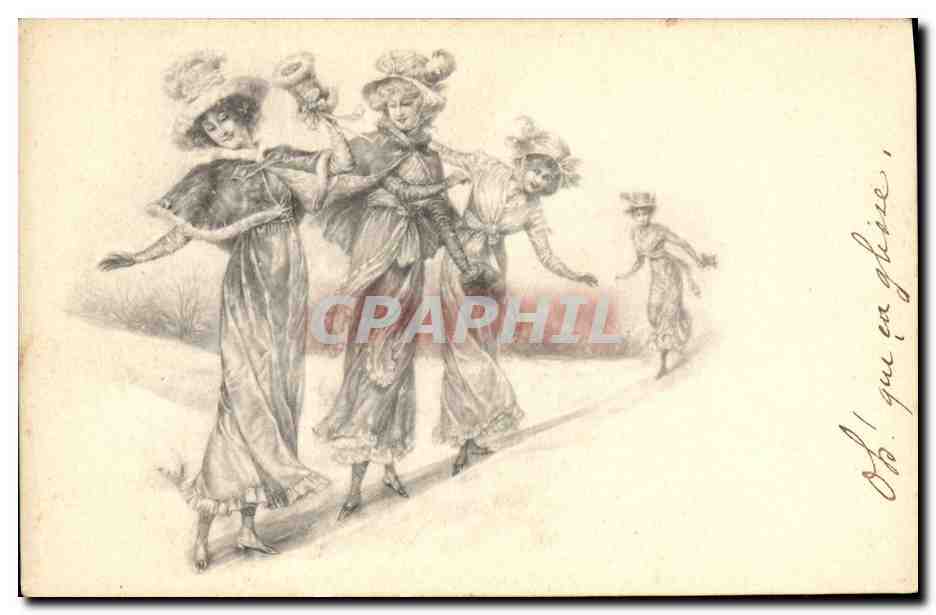 Femmes en tenue d'époque — danse sur la glace — M. M. Vienne