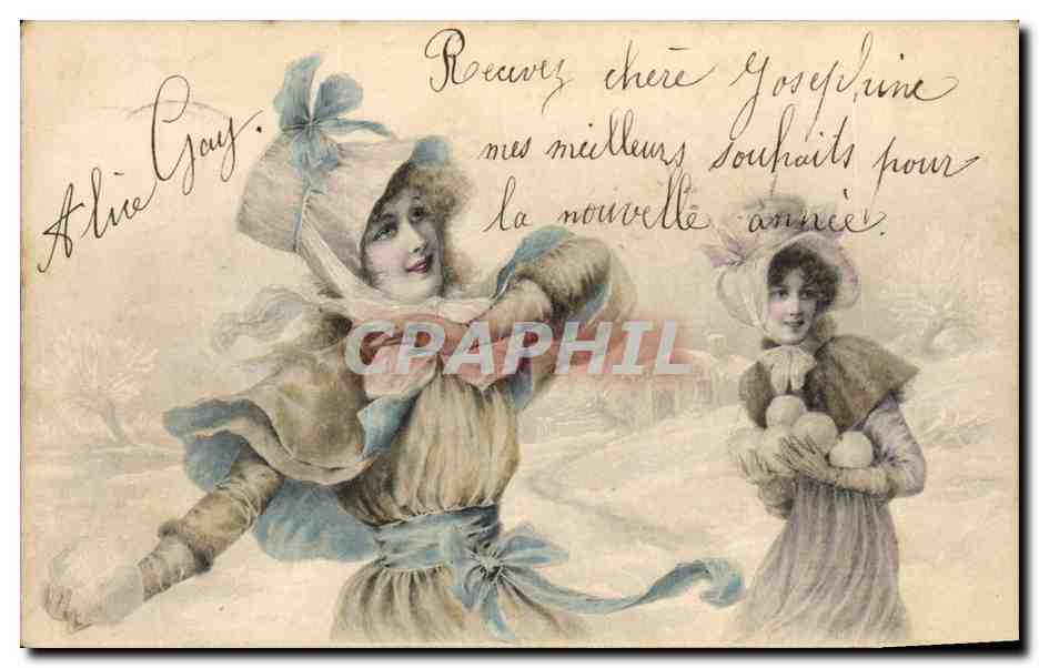 Deux jeunes filles en tenue d'hiver — Alice Gay — éditeur M. M. Vienne