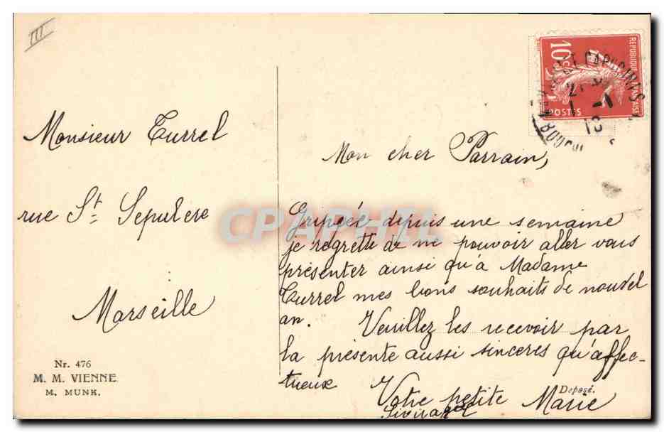 Jeune fille dans un couronne de houx — Heureuse Année! — M. M. MUNK, Nr. 476 — Achterkant