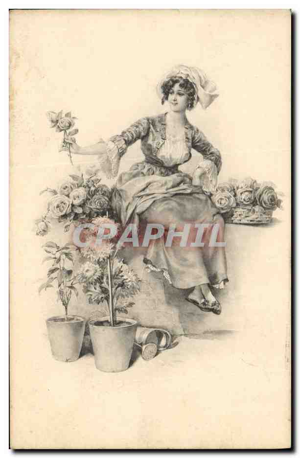 Femme assise parmi des roses — éditeur M. M. Vienne, n° 577