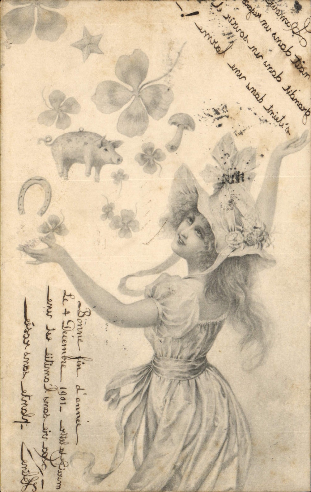 Femme dansant parmi des trèfles — éditeur M. M. Vienne, n°4