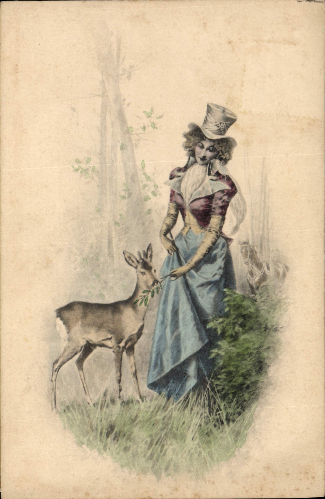 Femme en costume d'époque avec cerf — éditeur M. M. Vienne