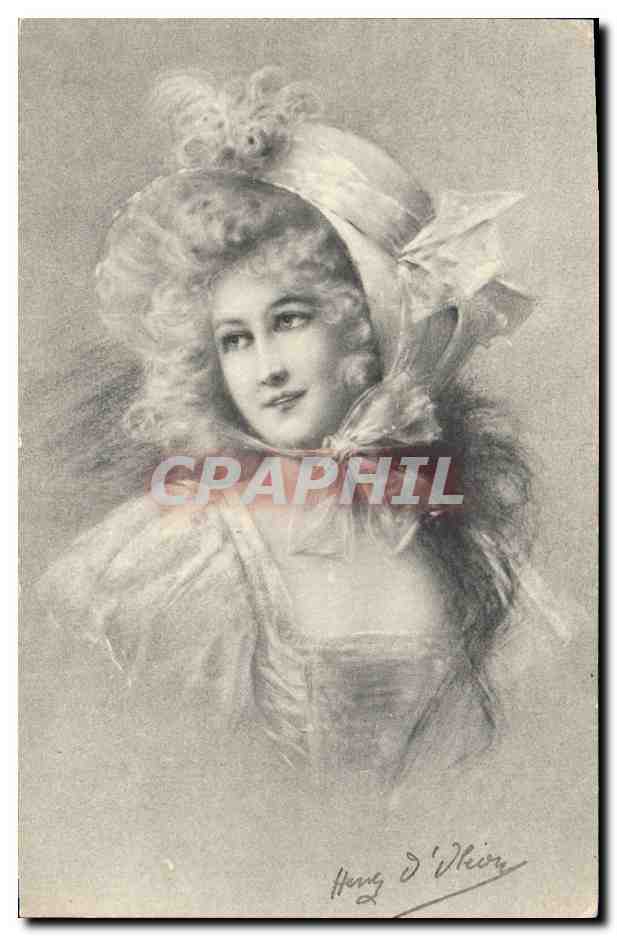 Jeune femme en costume d'époque — gravure signée Henry D'Hisne — n° de série non visible